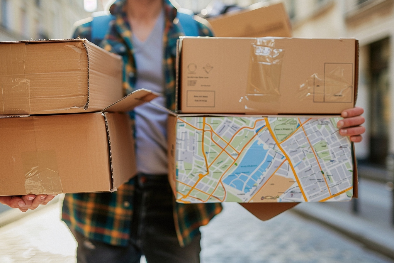 Carte consulaire et boîtes de déménagement marquées Villejuif pour une installation sereine