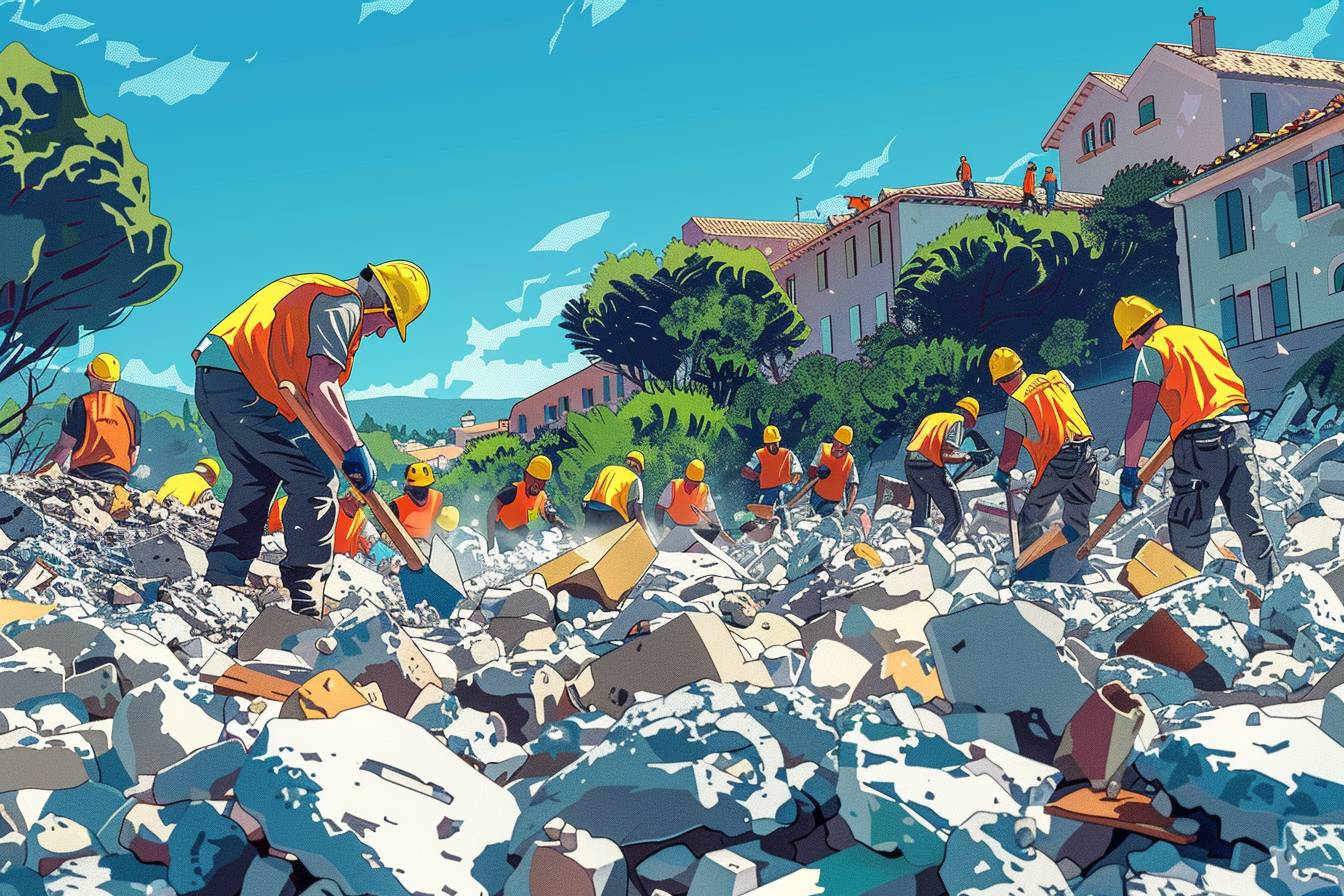 Service de débarras gratuit de gravats après chantier à Villejuif, vue du travail en cours