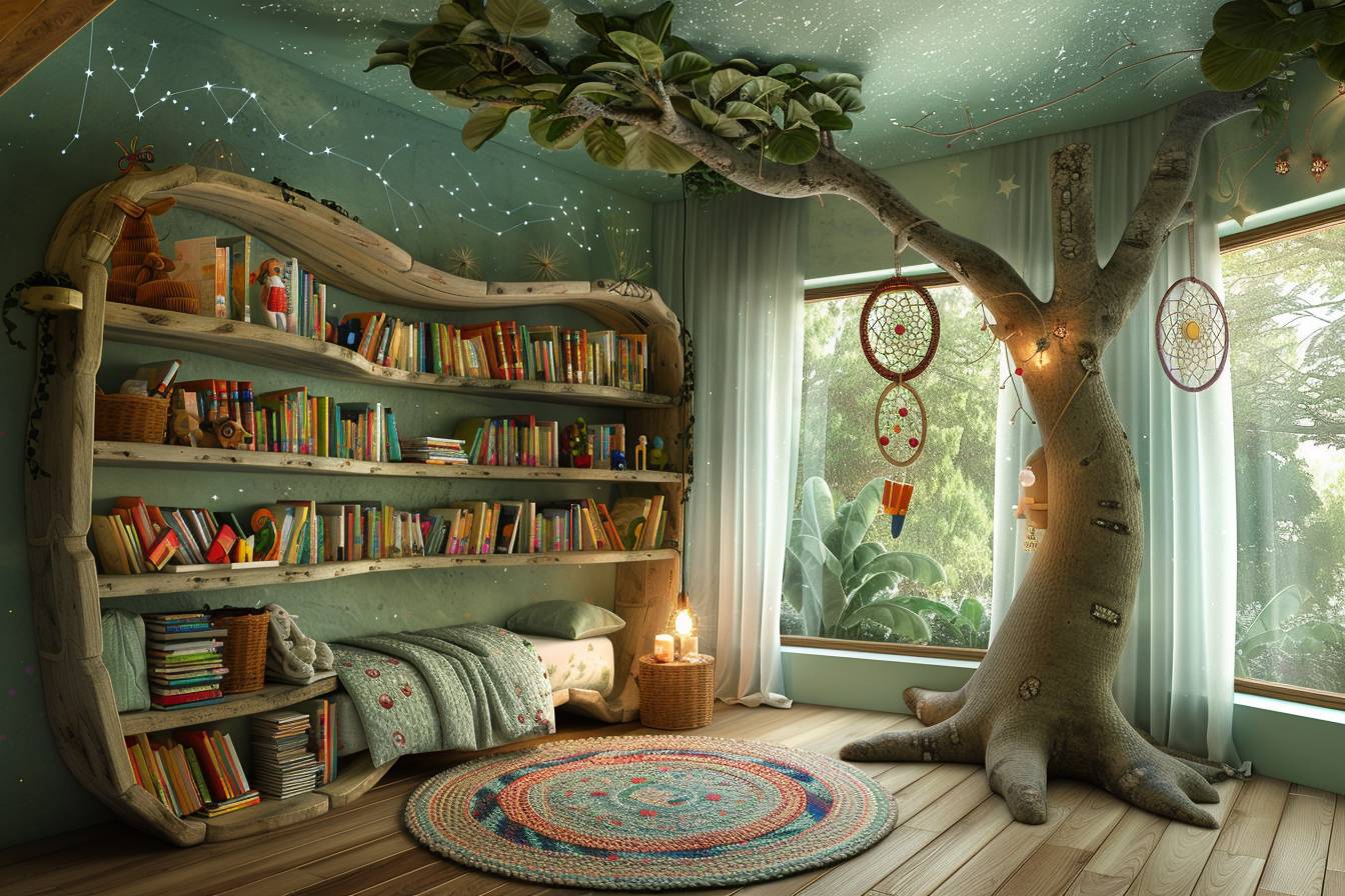 Chambre d'enfant éco-chic décorée avec créativité à partir de matériaux recyclés